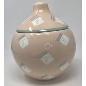 Vintage Vohann of California 10" pastel ceramic 1980s hand painted Lidded Jar